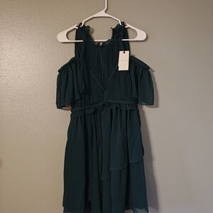 Ted Baker Rope Detail Mini Fit & Flare Dress Dark Green Cold Shoulder Size 2